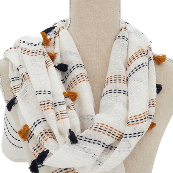 Cotton Stitched Line Tassel Scarf, Lightweight for ladies fashion multi color - Picture 2 of 3
